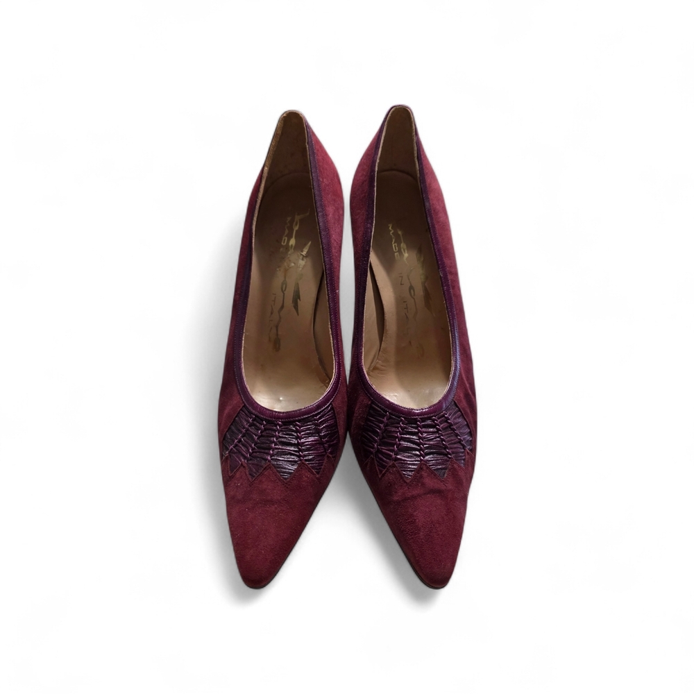 Vintage Bordeaux Suede and Leather Italian Made Stilettos Size 39 (8.5)